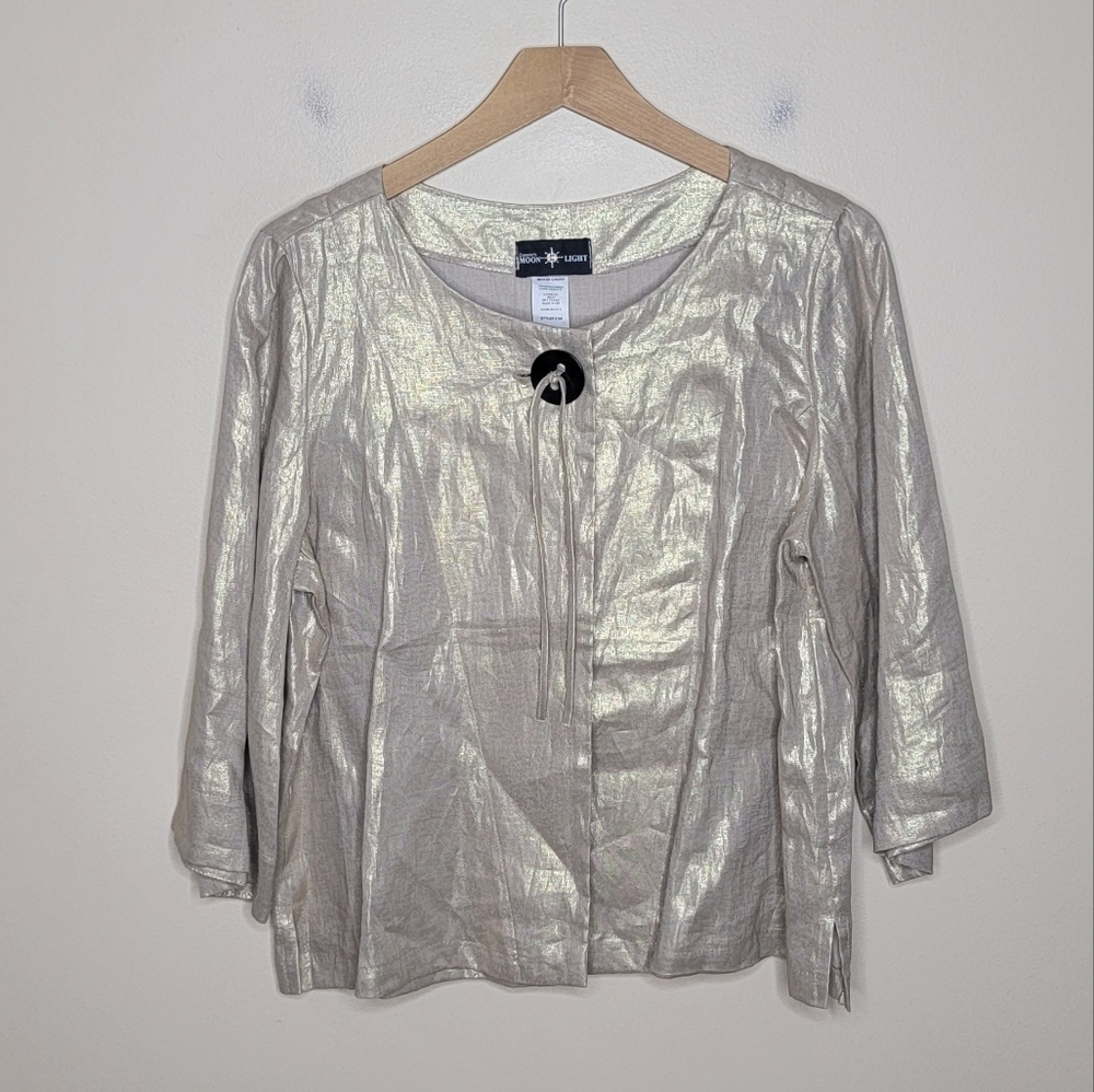 Connie's Moonlight Gold Metallic Linen Lagenlook Swing Jacket Size Medium